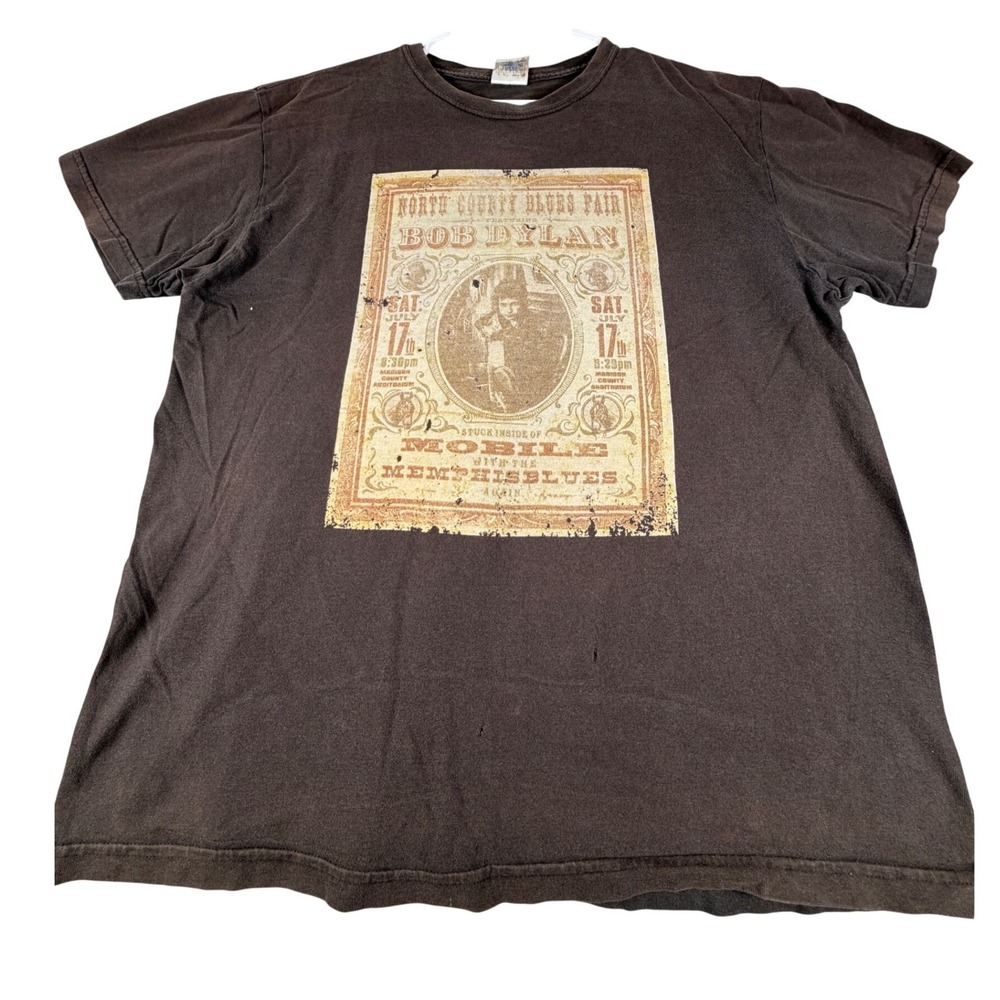 Vintage 90s Bob Dylan Lucky Brand North County Blues Fair T-Shirt Brown Mens L
